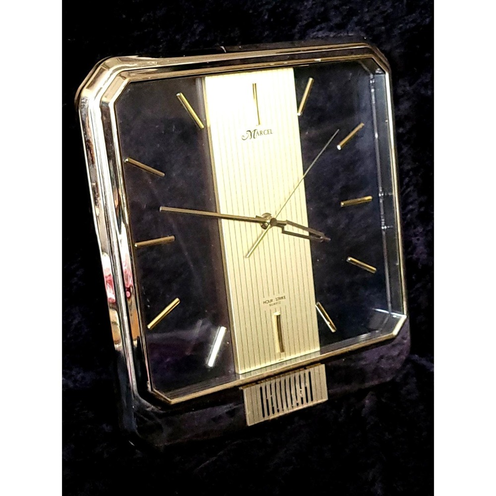 Vth 80s Gold Marcel Hour Strike Quartz Wall Clock Gold  brass 4MS603 MCM TESTED - Picture 3 of 15